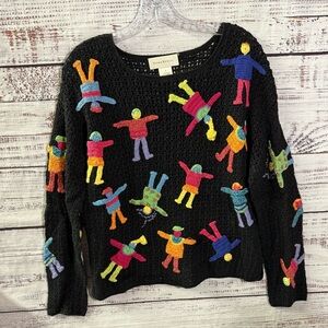 Susan Bristol Vintage Black Sweater with Colorful Appliqués